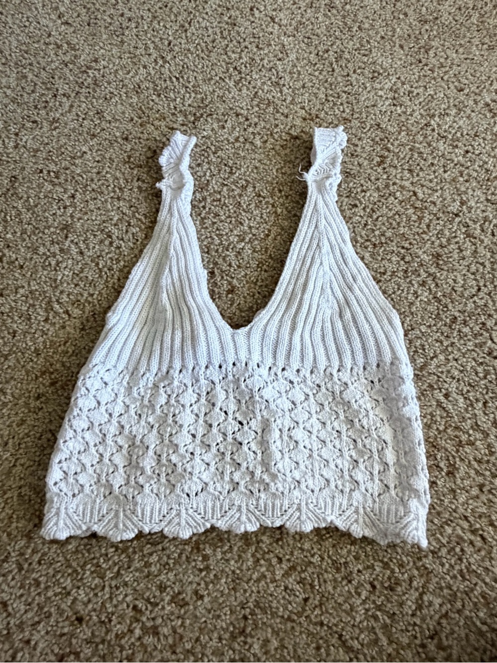 T.J.Maxx White Crochet Knit V-Neck Crop Tank